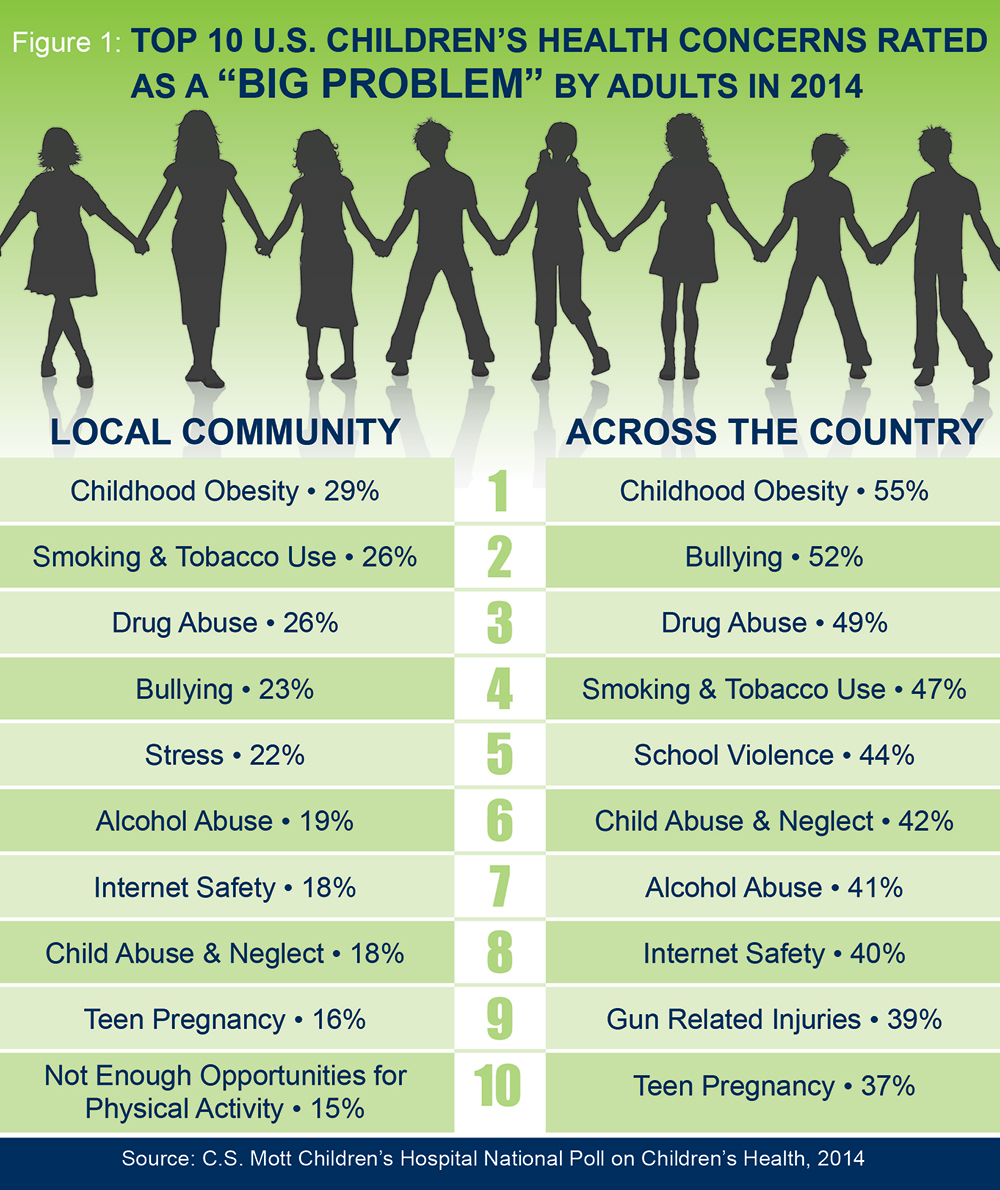 Infographic: Top 10 U.S. children's health concerns rated as a "big problem" by adults in 2014