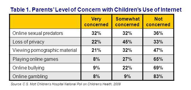 Parents' level of concern with children's use of Internet