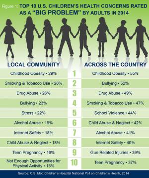 Top 10 U.S. Children's Health Concerns Rated as a "Big Problem" by Adults in 2014